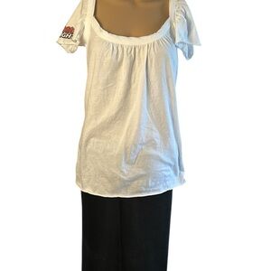 Women White fitted cotton t shirt,M/L scoop,logo,Coors  Light , coastal,festival